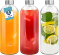Premify Clear Glass Bottles with Lids 32oz /1L– 3 Pack Empty Reusable Glass Water Bottles, Stainless Steel Lid for Hot & Cold Drinks, Juice & Tea – Beverage, Milk & Smoothie