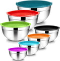 Purfex 7 Pcs Stainless Steel Mixing Bowl Set with Lids | Nesting Kitchen Bowls for Food Prep, Baking, Serving & Storage | Stackable Salad Bowls | Rust-Resistant & Dishwasher Safe