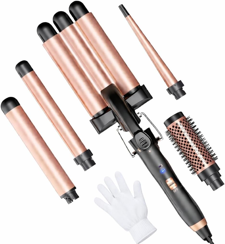 Purfex Curling Iron Set 5-in-1 – Professional Curling Wand with 5 Interchangeable Ceramic Barrels (9–32mm), Fast Heat Hair Curler for Loose, Tight & Beach Waves with Heat Resistant Glove