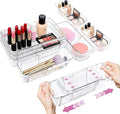 Premify 14Pcs Drawer Organizer, Extendable Adjustable Vanity Storage Box, Clear 3-Size Desk Drawer Organiser, Acrylic Storage Bins for Makeup, Cosmetic, Bedroom Dressers Tool Organizers for Gadgets
