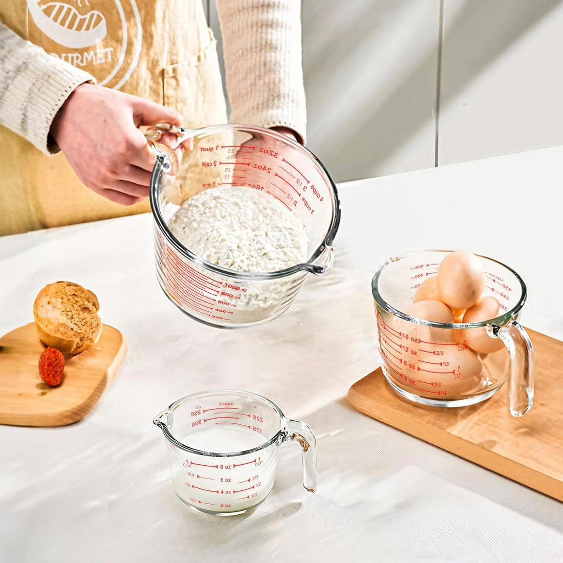 Purfex 3-Piece Glass Measuring Cup Set – 350ml, 500ml, 1000ml Transparent Heat-Resistant Liquid Beakers with Easy-to-Read Markings for Cooking, Baking, Mixing, Coffee, Tea, and Microwave-Safe Kitchen