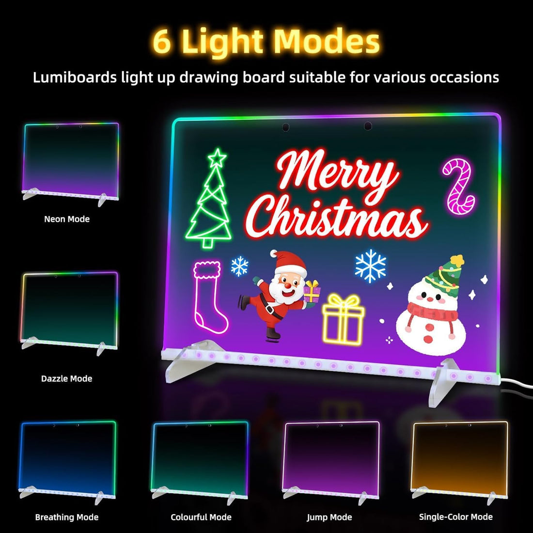 LED Acrylic Note Board with Clear Acrylic Stand 13.7" x 9.8" – Light Up Dry Erase Message Board, 7 Colors, 4 Dimmable Light Modes – Includes 7 Markers, Hanging Chain & Cleaning Kit