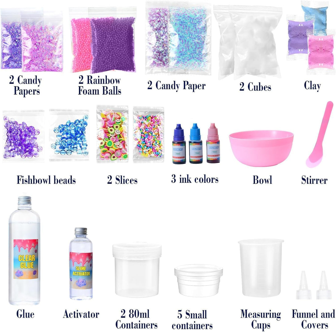 Sparkle Slime Kit for Kids|33 Accessories|Crunchy Slime| Foam Slime| Jelly Cubes Slime| Stress Relief Toys for Girls & Boys Age 6-12
