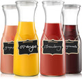 Premify 1L Glass Water Bottles, Set of 4 GL... Carafes with Lids, Beverage Pitcher for Mim... Bar, Brunch, Cold Water, Juice, Milk, Iced Te... Lemonade – Includes 4 Wooden Chalkboard Tags