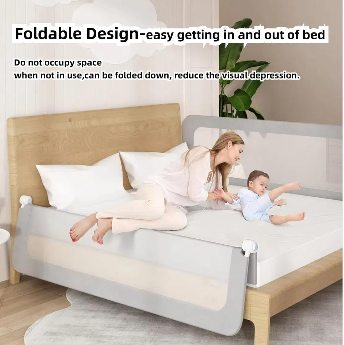 Toddler Bed Rail Guard for Kids– Foldable Kids Bedside Safety Bumper for Crib, Twin, Full, Queen & King Beds ((200cm/79 Inch))