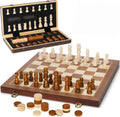 Magnetic Wooden Chess and Checkers Board Game Set, 15