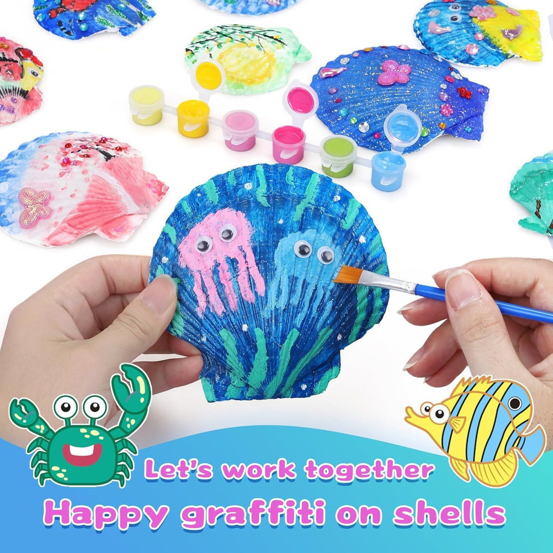 Premify Shell Painting Kit- Glow in The Dark shell Kit, Arts and Crafts for Kids Ages 6-12, Art Supplies Toy, Kids Craft Paint Kits, Arts & Crafts for Boys Girls Birthday Party Gift Toy