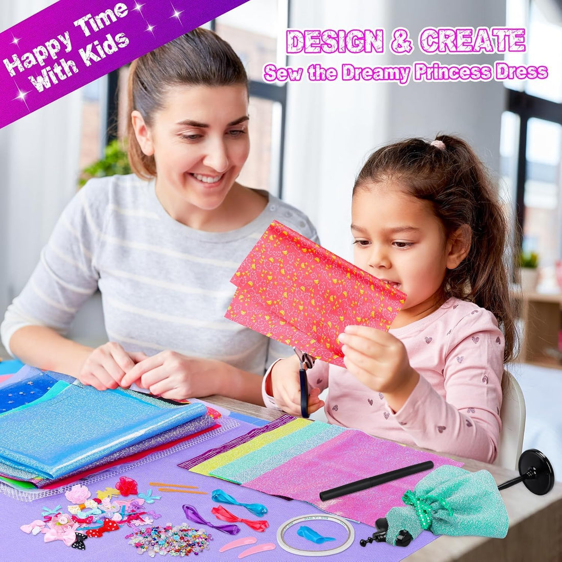 Purfex 800+ Pcs Girls Fashion Designer Kit with 4 Mannequins- DIY Fashion Design Craft & Sewing Kit for Kids, Creative Dress Making Set for Girls Ages 6–12