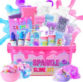 Sparkle Slime Kit for Kids|33 Accessories|Crunchy Slime| Foam Slime| Jelly Cubes Slime| Stress Relief Toys for Girls & Boys Age 6-12