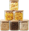 PREMIFY 6-Pack Glass Jars with Bamboo Lids 26oz –Airtight Mason Jars and Stackable Food Storage Containers for Coffee, Sugar, Pasta, Tea, Candy & Nuts