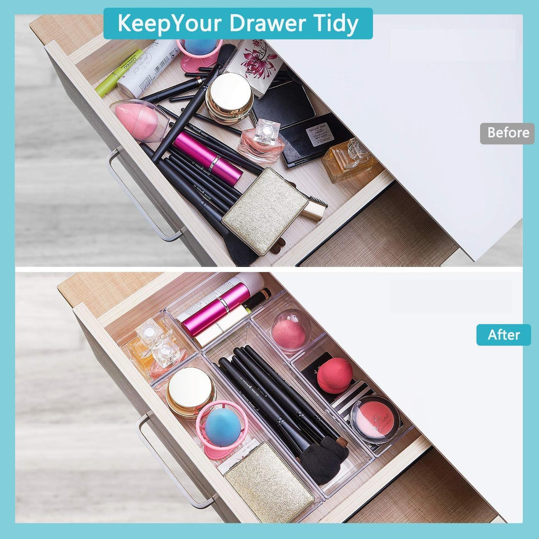 Premify 44 Pcs Clear Plastic Drawer Organizers, 4 Size Large Storage Organiser Set for Kitchen, Organizers Divider Trays for Bathroom, Makeup, Fridge Organiser, Bedroom, Office, Utensils, Jewelries